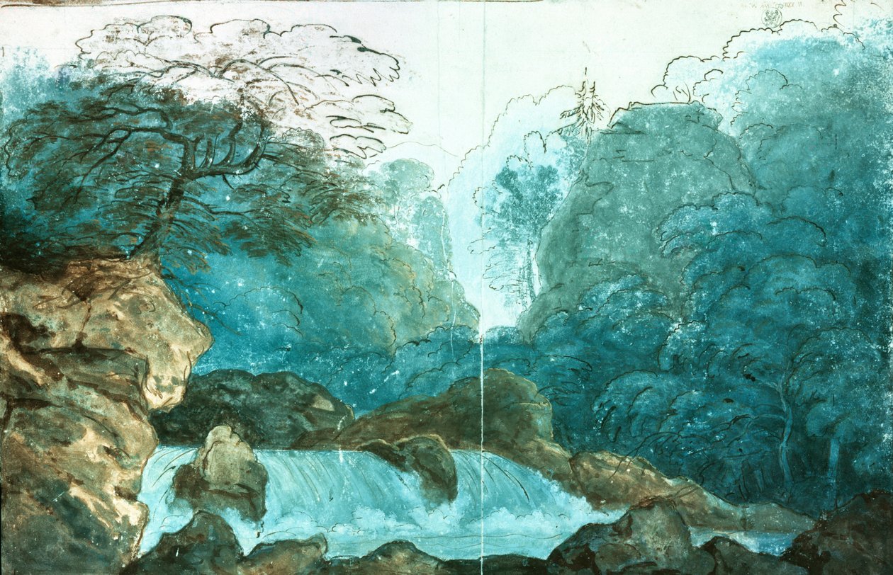 Cascada en un bosque, diseño de escenario para una producción de Undine de Karl Friedrich Schinkel