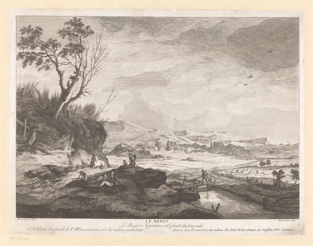 Paisaje con figuras en reposo Le repos (título sobre objeto) de Pierre Francois Beaumont