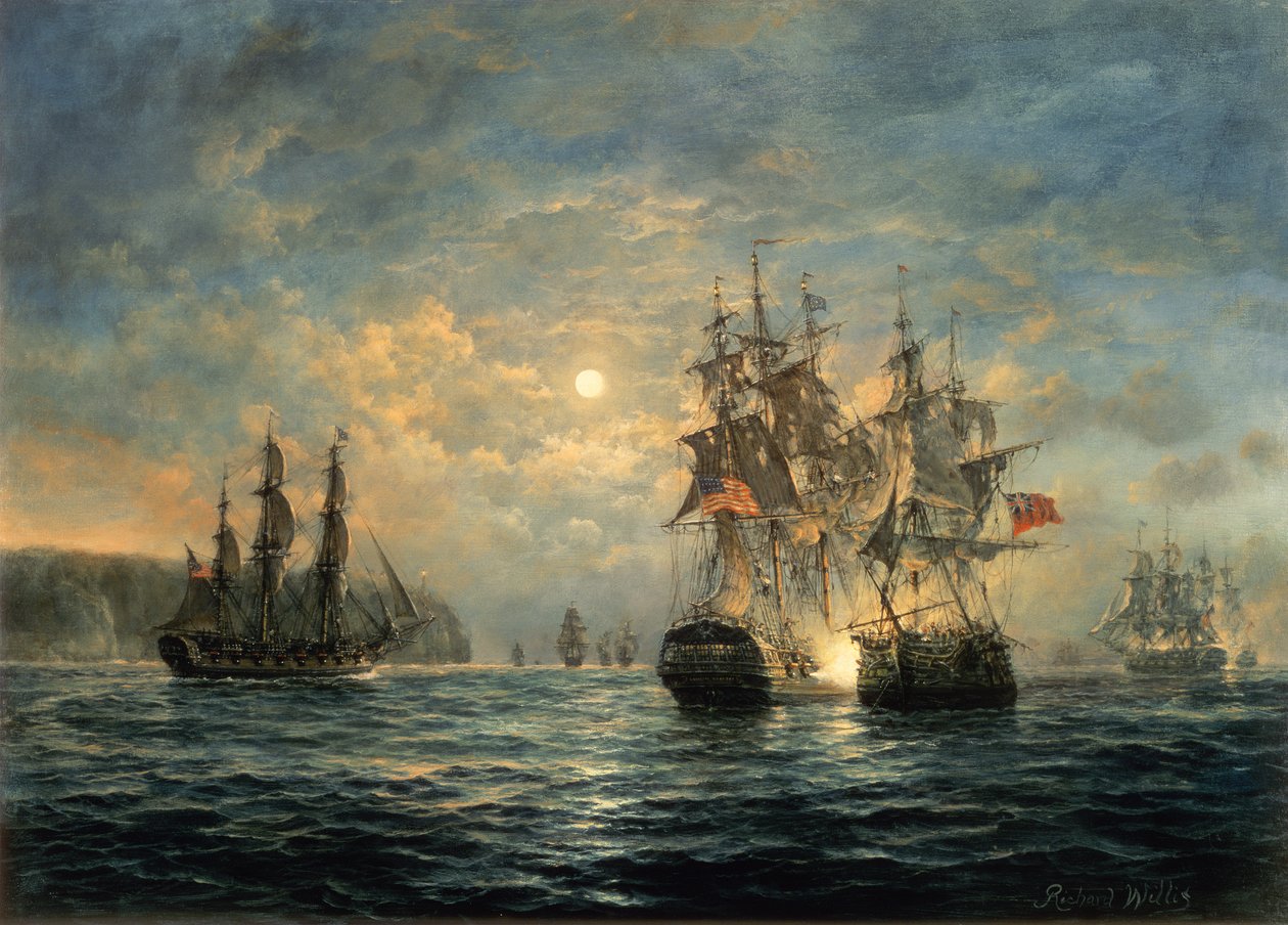 Compromiso entre el Bonhomme Richard y el Serapis frente a Flamborough Head, 1779 de Richard Willis