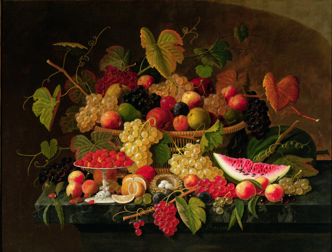 Naturaleza muerta con fruta (óleo sobre lienzo) de Severin Roesen