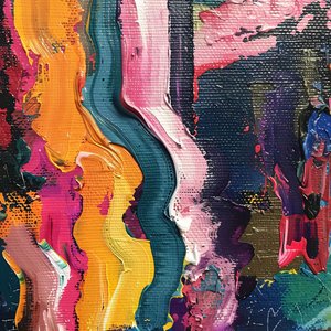 Colores vivos y dinámicos con pinceladas de pintura al óleo sobre lienzo