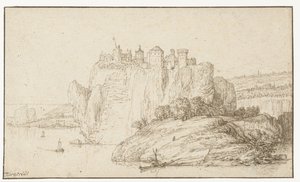 Castillo sobre una roca en un paisaje fluvial