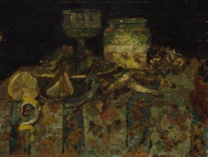 Naturaleza muerta: Ostras, pescado, c. 1880