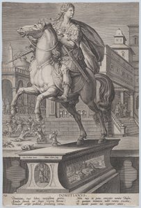 Lámina 12: estatua ecuestre de Domiciano, vista tres cuartos a la izquierda, con su..., ca. 1587-89