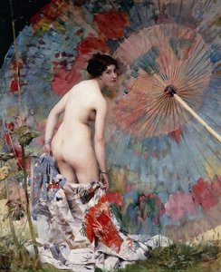 Joven mujer con parasol