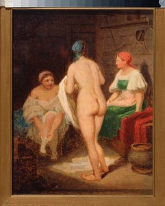 Dans le bain devapor (En baño de vapor) - Obra de Alexei Gavrilovich Venetsianov (1780-1847), óleo sobre cartón, finales de 1820, arte ruso del siglo XIX, romanticismo - Galería Estatal Tretyakov, Moscú
