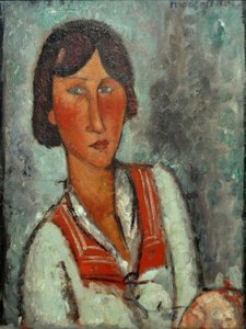 Retrato de una joven mujer con cuello marinero