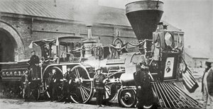 La locomotora que llevó el tren fúnebre de Abraham Lincoln en 1865 (foto en b/n)