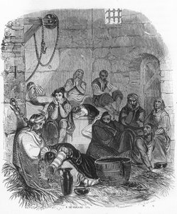 Interior de una prisión de la Inquisición - Ilustración en “Misterios de la Inquisición y Otras Sociedades Secretas de España” por Victor de Fereal, Suberwick, Manuel Galo de Cuendias. Publicado por P. Boizard