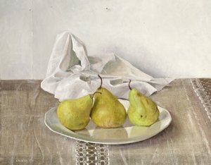 Tres peras en un plato, naturaleza muerta, 1990