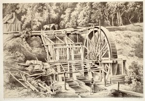 Molino de trituración de cuarzo, de La Historia de Australasia por David Blair, McGrady, Thomson y Niven, 1879