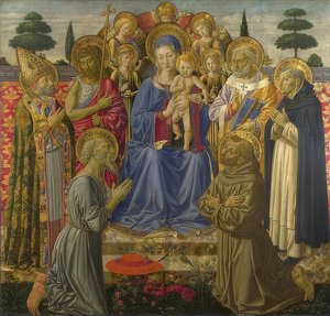 Madonna con niño rodeada de ángeles y santos. 1461-62