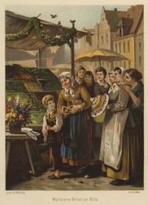 Escena en un mercado (litografia en color)