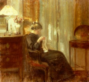 Una mujer cosiendo en un interior