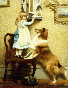 Niña pequeña y su Sheltie, 1892