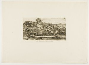 Graneros y cabañas indígenas en Akaroa, península de Banks, 1845