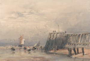 Barcazas de vela y camaroneros en un muelle