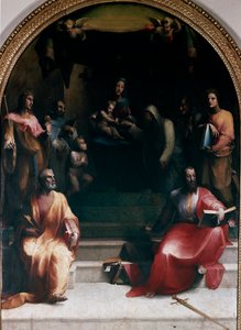La boda mística de Santa Catalina de Siena y los santos. Se representan: San Pedro, San Segismundo, San Bernardino de Siena, Santo Domingo de Guzmán, Santa Catalina de Alejandría, San Pablo