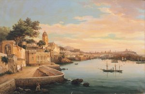 Vista de Génova desde los jardines del Palazzo Doria Pamphilj, por Pasquale Domenico Cambiaso (1811-1894), Italia