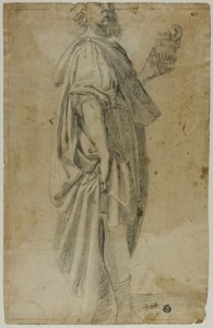 Mago de pie (recto); Boceto de establo y árboles (verso)