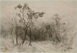 Paisaje con camino (#51), c. 1880 (carboncillo sobre papel)