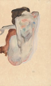 Desnudo agachado con zapatos y medias negras, vista trasera, 1912