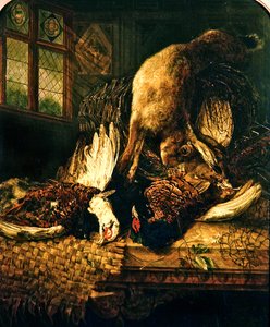 Naturaleza muerta con faisanes y liebre, c.1860