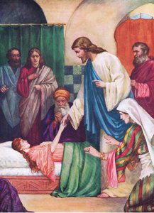 La hija de Jairo, de The Bible Picture Book publicado por Thomas Nelson, c.1950 (litografía en color)