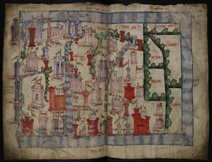 Lansdowne 204 ff.225v & 226 Mapa de Escocia por John Harding, c.1450 (tinta y témpera sobre pergamino)