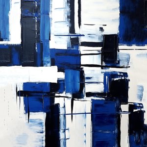 expresionismo abstracto rejilla geométrica composición negro y azul, pared Impresiones artísticas