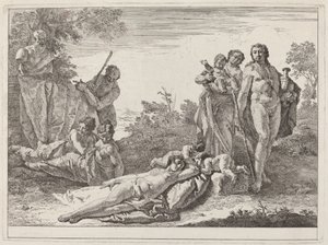 Apolo y Ninfas en un Paisaje con un Busto de Pan