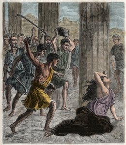 Muerte de Hipatia - Hipatia (c370-415) matemática y filósofa (neoplatonista) asesinada por seguidores de Cirilo, Patriarca de Alejandría - Muerte de Hipatia - Grabado en “Ciencias al alcance de todos - física y química” por Alexis Clerc - Finales del siglo