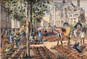 La llegada de las fresas en la teja de los pasillos detrás de la iglesia de Saint Eustache, del periódico "Le Petit Parisien"