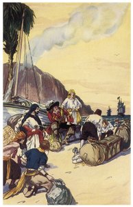 El pirata Henry Morgan comparte el tesoro de Maracaibo. Ilustración de "Los piratas de Panamá o los bucaneros de América" de George Albert Williams (1875-1932) 1914