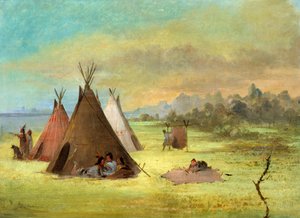 Campamento Indio, Comanche o Kiowa Vistiendo Pieles, Río Rojo, 1846-1848