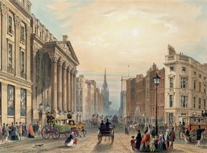 Mansion House mirando hacia Cheapside, grabado por Thomas Picken, publicado por Ackermann 1851