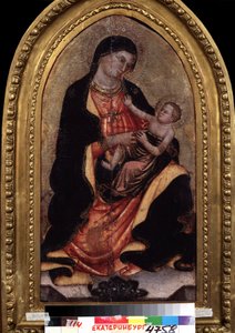 ""Virgen y niño"" (Virgen y niño). Pintura de Giotto di Bondone (1267-1337). Moquillo sobre madera. Museo Nacional de Bellas Artes, Ekaterimburgo (o Ekaterimburgo). Rusia