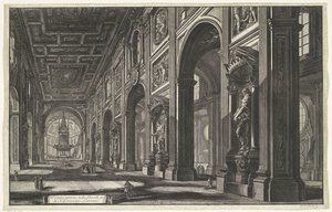 Interieur van de Sint-Jan van Lateranen te Rome Vista interior de la Basílica de S. Giovanni Laterano (título sobre objeto) Gezichten op Rome (título de la serie) Vistas de Roma diseñadas y grabadas por el arquitecto Giambattista Piranesi Ve (nez) iano (tí