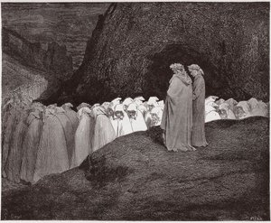 La Divina Comedia, Infierno, Canto 23: Los hipócritas se dirigen a Dante - Ilustración de Gustave Doré