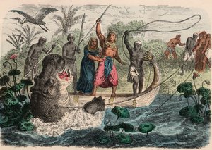 Egipto antiguo: El faraón cazando hipopótamos, 1866 de Heinrich Leutemann