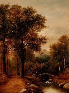 Un Pescador junto a un Arroyo en el Bosque