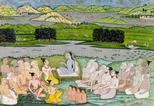 Shri Sukdevji predicando a una concurrencia de sadhus, Rajastán, c.1757