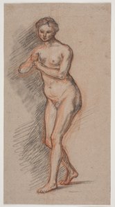 Figura femenina modelo con las manos frente al pecho de Jacques Francois Joseph Saly