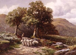 Paisaje con un rebaño de ovejas