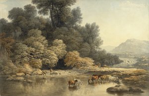 Paisaje montañoso con río y ganado, c.1810