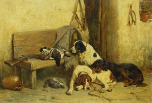 Perros de caza con la bolsa del día (óleo sobre lienzo)