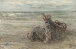 La chica del pescador en la playa