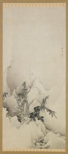 Paisaje de invierno: un barranco, era Meiji, 1883