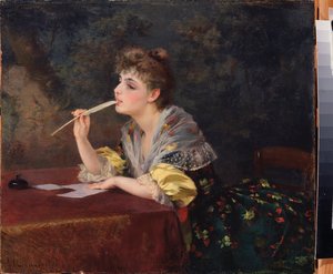 Una carta (Una carta) - Pintura de Klavdi Petrovich Stepanov (1854-1910), óleo sobre lienzo