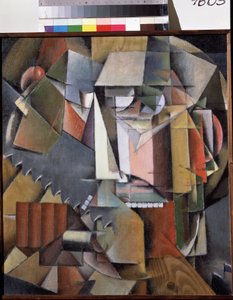 Autorretrato con una sierra. Pintura de Ivan Vasilyevich Klyun (Kliun) (Ivan Klioune) (1873-1943), óleo sobre lienzo